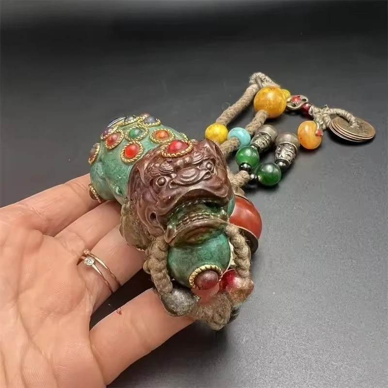 Antique Retro Optimization Turquoise Pixiu Statues Hand-carved Swiss Beast Fengshui Ornament Statues for Decoration
