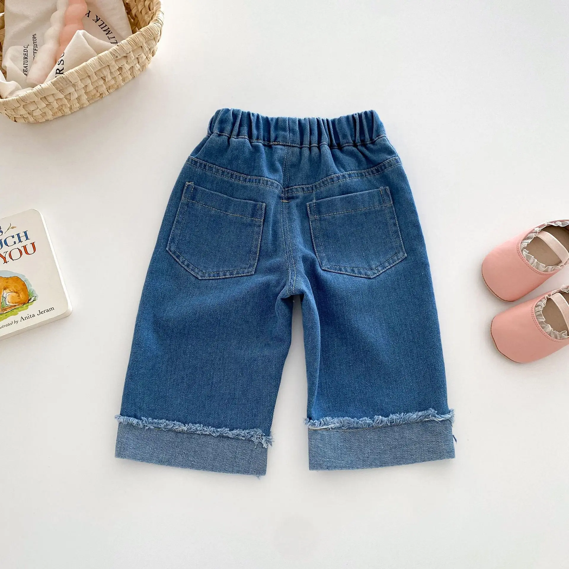 MILANCEL New Girls Jeans 0-5Y 2024 Autumn Cute Embroider Floral Denim Trousers Children's Baby Loose Straight-leg Pants