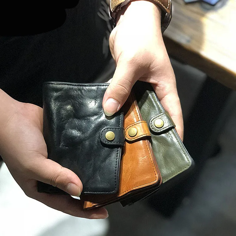 AETOO  Original handmade plant tanned head layer cowhide men's short style wallet retro leather small money clip put driving lic