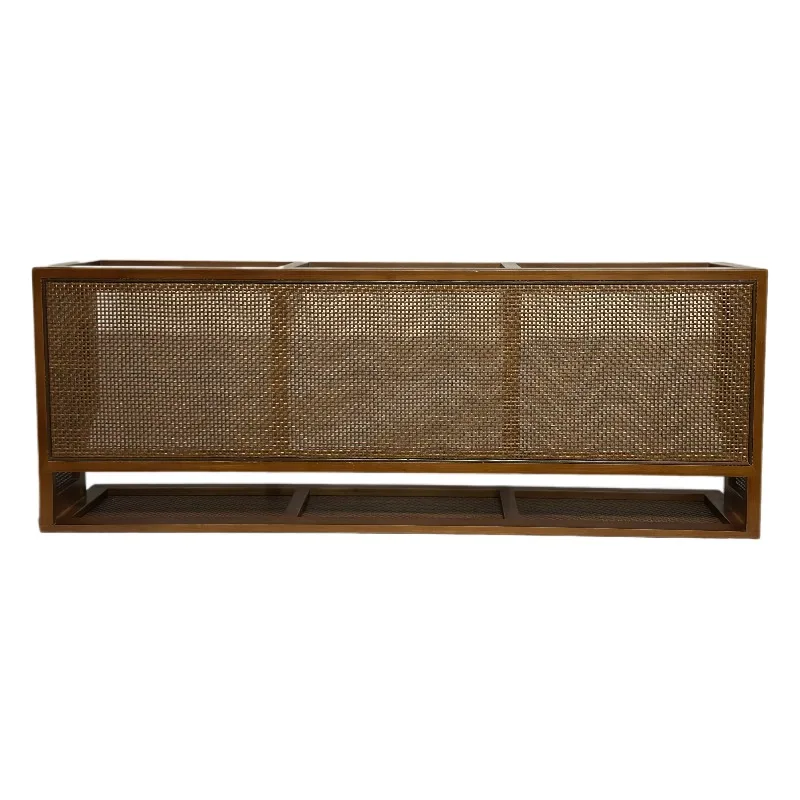 Vintage Handmade Solid Wood Rattan AC Cover, Cross Texture Mid-century & New Chinese Style Decor Dust Shield