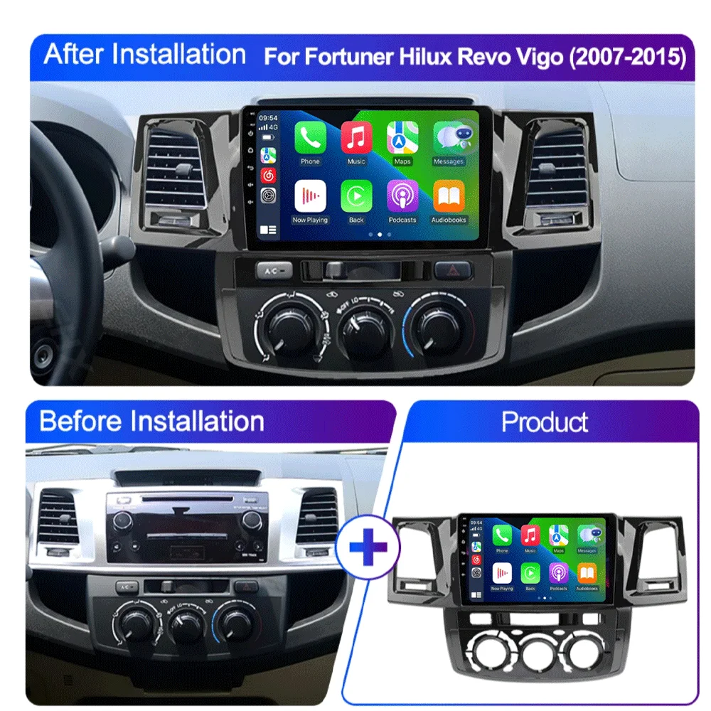 Android 16 2din Carplay Car Radio for Toyota Fortuner HILUX Revo Vigo 2007 - 2015 Multimedia Video Player Stereo GPS NO DVD 2DIN