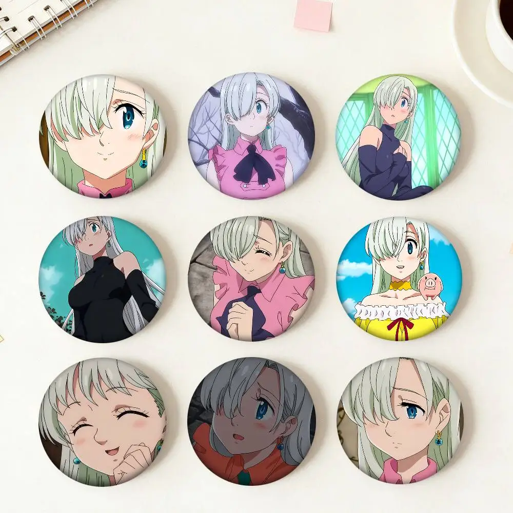 Elizabeth Liones Anime-Cartoon-Figuren im Cartoon-Stil, Abzeichen, Broschen für Rucksackdekoration, runde Emaille-Pins für Accessoires