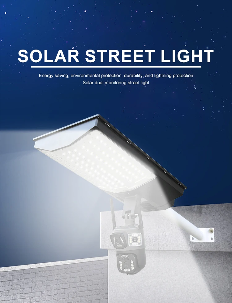 2 em 1 CCTV integrado luz de rua de segurança solar com câmera dupla 360 WiFi 4G e detecção de movimento