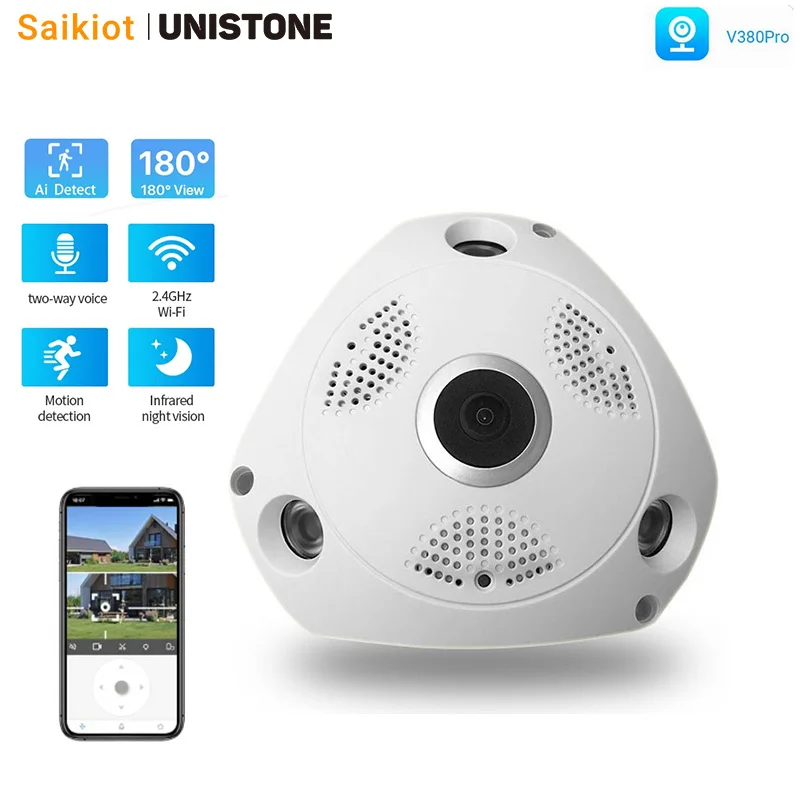 Saikiot V380 Pro 360-stopniowa kamera panoramiczna typu rybie oko inteligentne bezprzewodowe bezpieczeństwo w domu CCTV dwa sposoby Audio WIFI V380