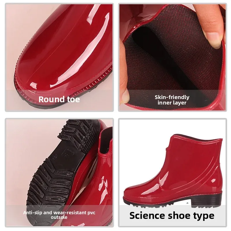 المألوف الكورية منتصف العجل المرأة احذية المطر مقاوم للماء لطيف ربطة الجوارب كعب منخفض مريح المواد البلاستيكية أحذية الكبار #4