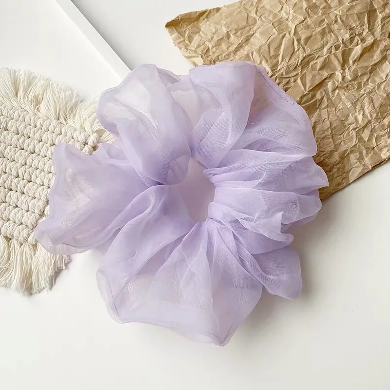1 Stück Übergroßer Netz-Haargummi mit Blütenknospe und Glänzendem Organza-Haargummi für Damen – Detail 10