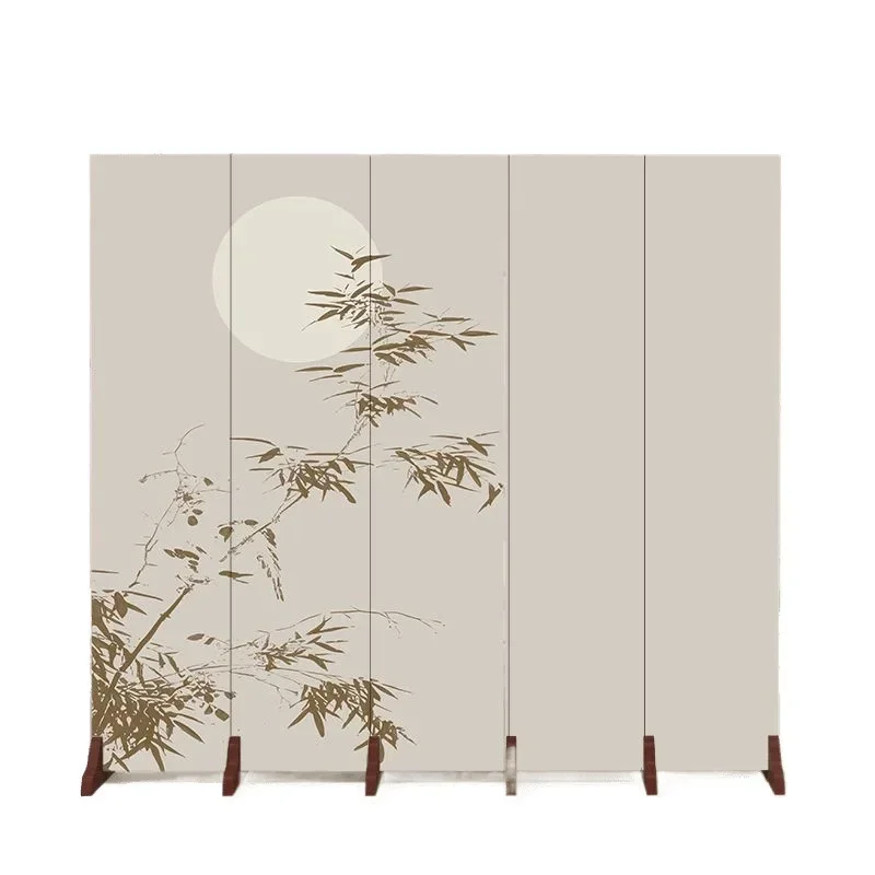 

Chinese style elegant artistic conception screen partition folding mobile living room hotel decoration ink bamboo moon folding