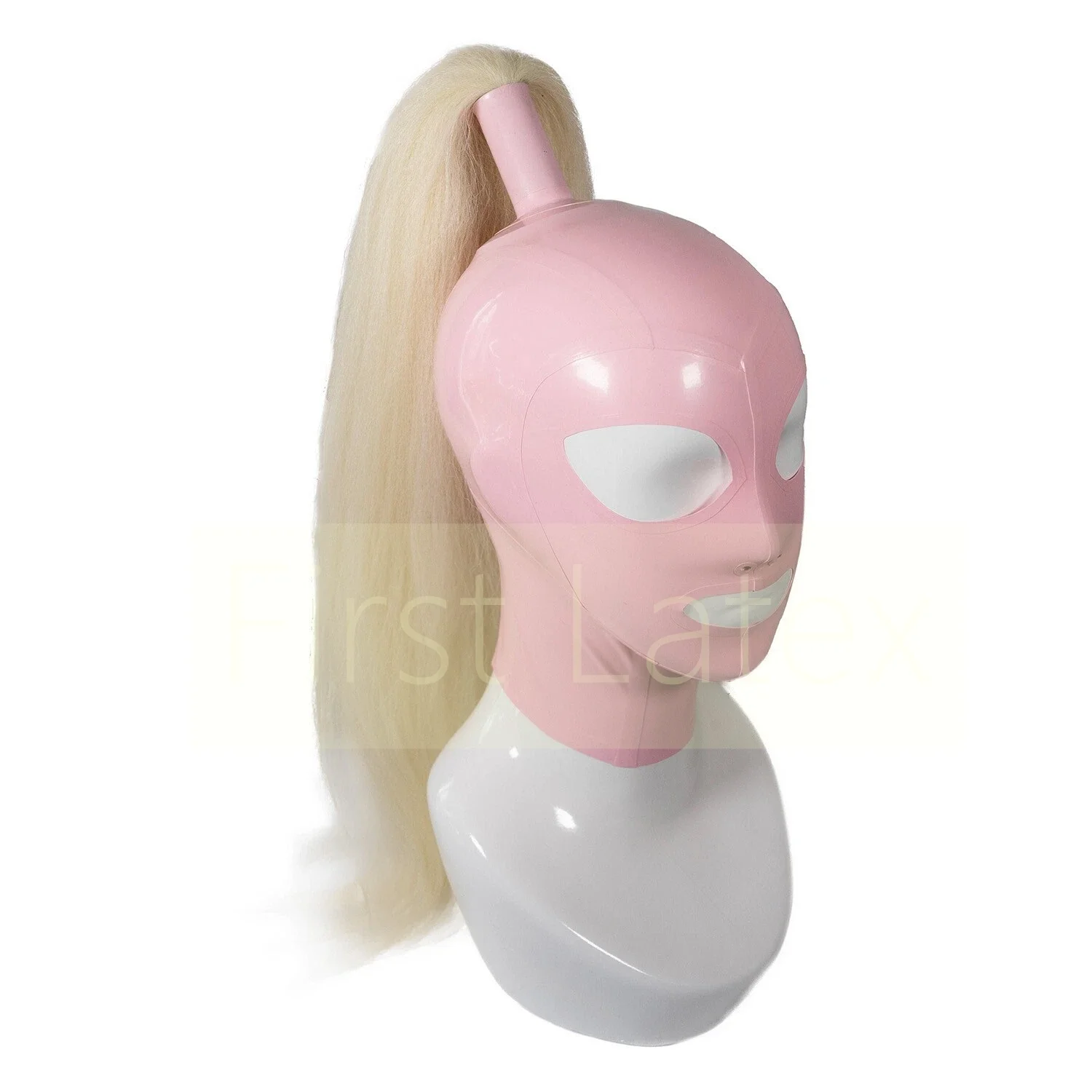Bady Pink Natural Latex Women full head mask hoods with blond wigs fetish halloween cosplay headgear unisex mask Back Zipper