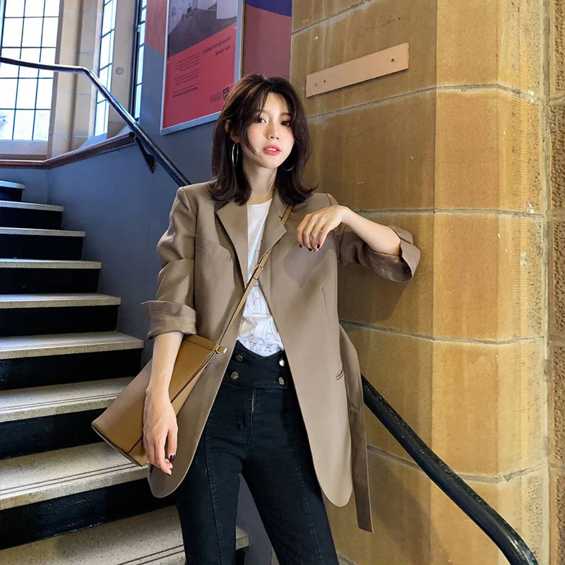 England Style Blazers Women Solid Colors Mid Length Office Suit with Sashes 2024 Spring Autumn Commute Indie Aesthetic Blazer