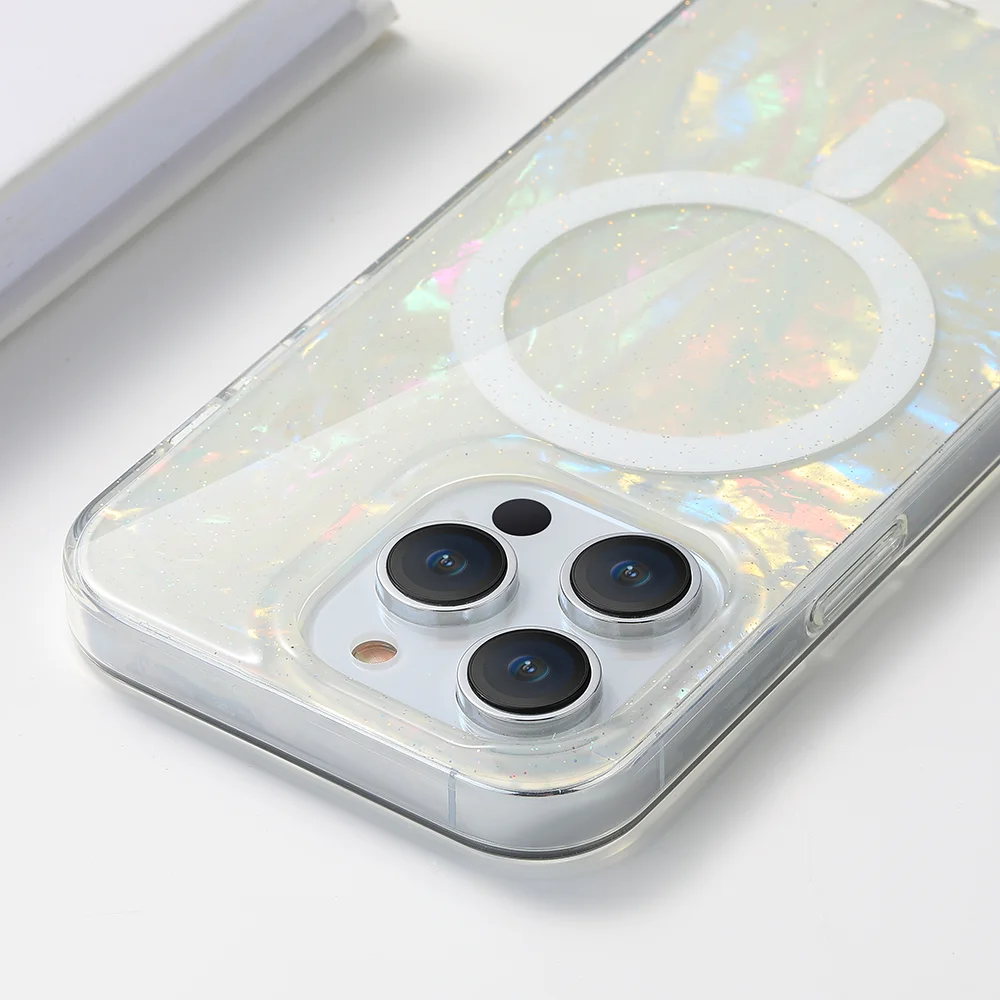 Glitter Shell Marble Magnetic Soft Case for Magsafe IPhone 17 16 15 14 13 Pro Max Plus 16Pro 15Pro ProMax Mag Safe Phone Cover