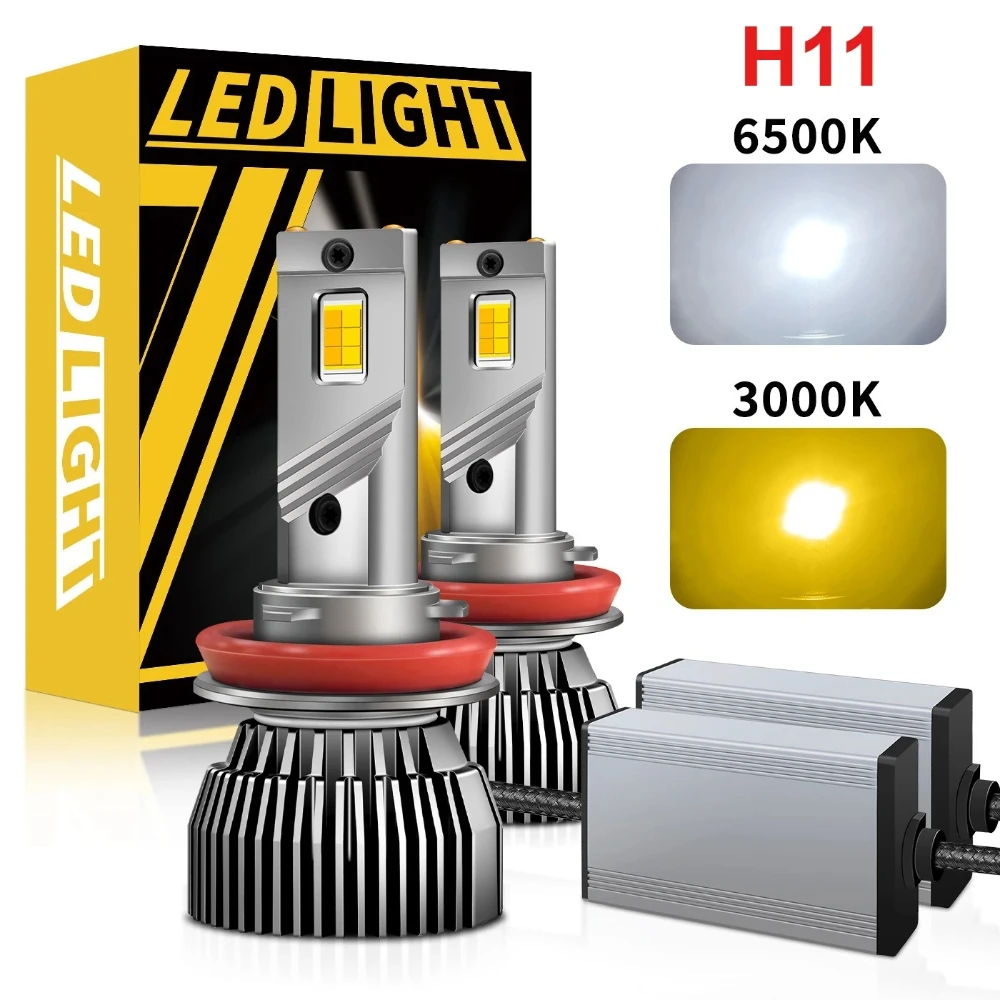 

2 шт. светодиодные лампы H11 120W 50000LM Canbus для автомобиля, 6500K и 3000K, двухцветные светодиодные лампы H8 H9 для автомобильных фар 12V