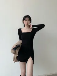 Unique Knitted Asymmetrical Hemline Wrap Bodycon Dr Women's Autumn High Waist Slimming Beautiful ort Skirt Korean Sle