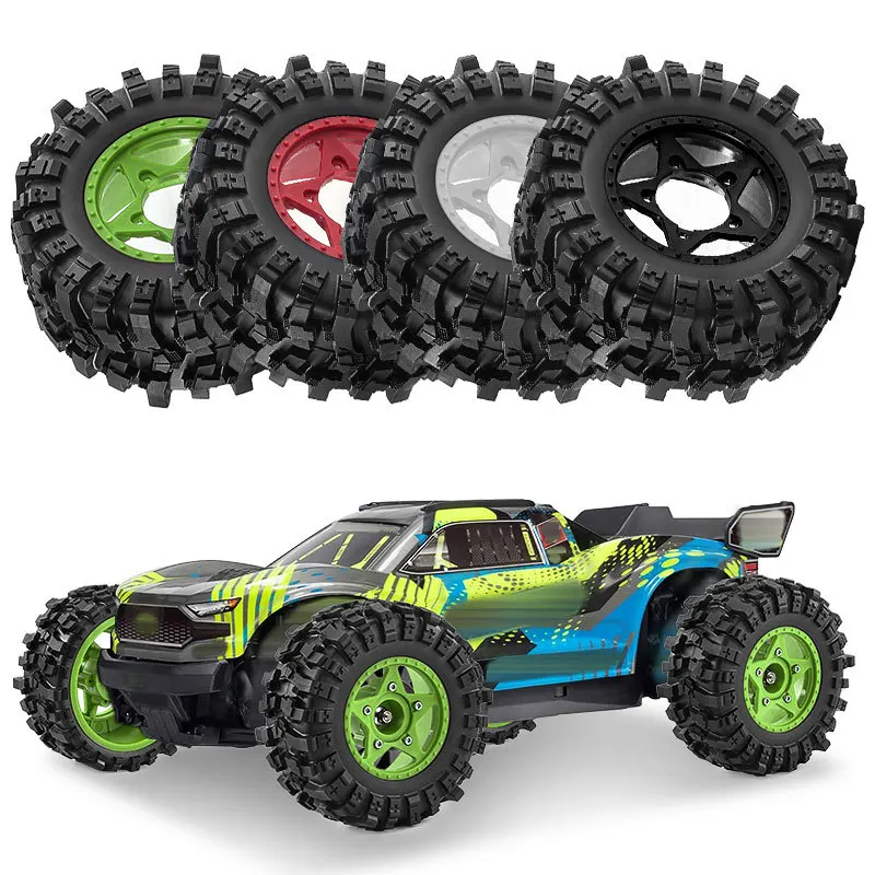 1/10 Short Course Tires and Wheels with 3 Adapters 12/14/17mm Hex for ARRMA Senton TRX Traxxas Slash 2WD 4X4 VXL, Axial SCT10, L