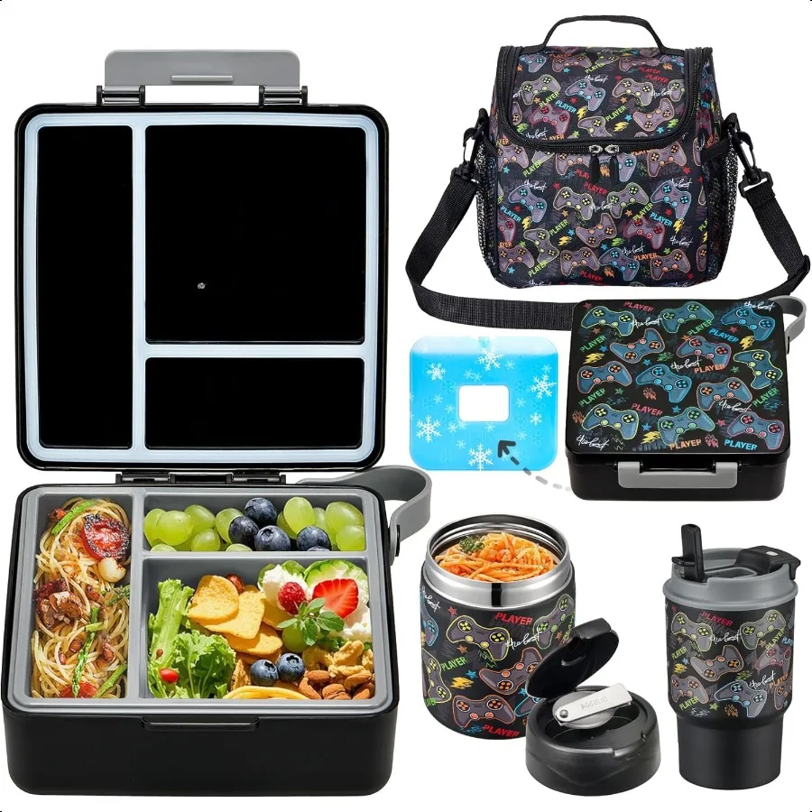 

Bento Lunch Box for with 17oz Soup ThermoInsulated Tumbler Water Bottle and Insulated Lunch Bag LeakProof 3 Compartment Lunch F