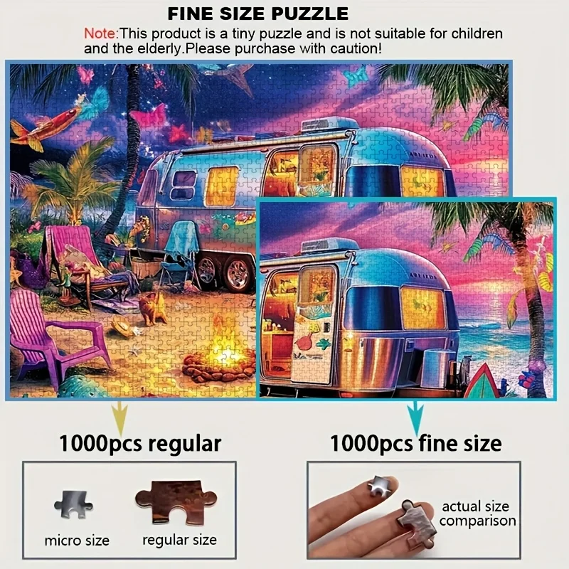 Zabawny Puzzle z Motywem Kempingu na Plaży z Kotami i Ogniem, Gra Intelektualna dla Dorosłych, Dekoracyjne Puzzle do Domu