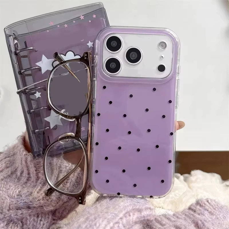 Minimalist Ins Style Purple Polka Dots Phone Case For iPhone 17 Air 16 15 14 13 12 Mini 11Pro Max Plus Shockproof Silicone Cover