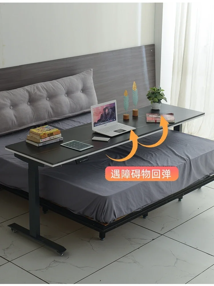 Rock Board Electric Lifting Table, Household Cross Bed Table, Computer Desk, Office Learning Intelligent Desk