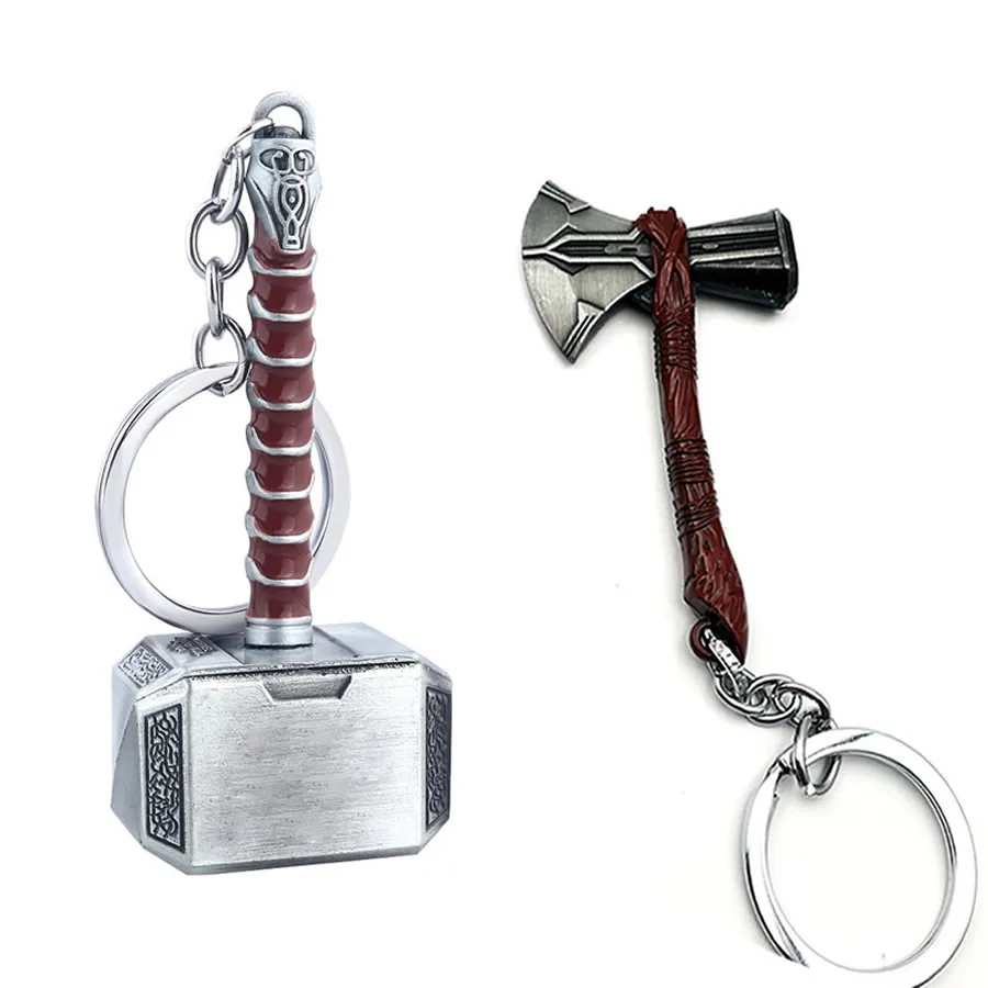 2pcs Thor's Mjolnir + Stormbreaker Keychain Axe Cosplay Hammer Keyring Accessories