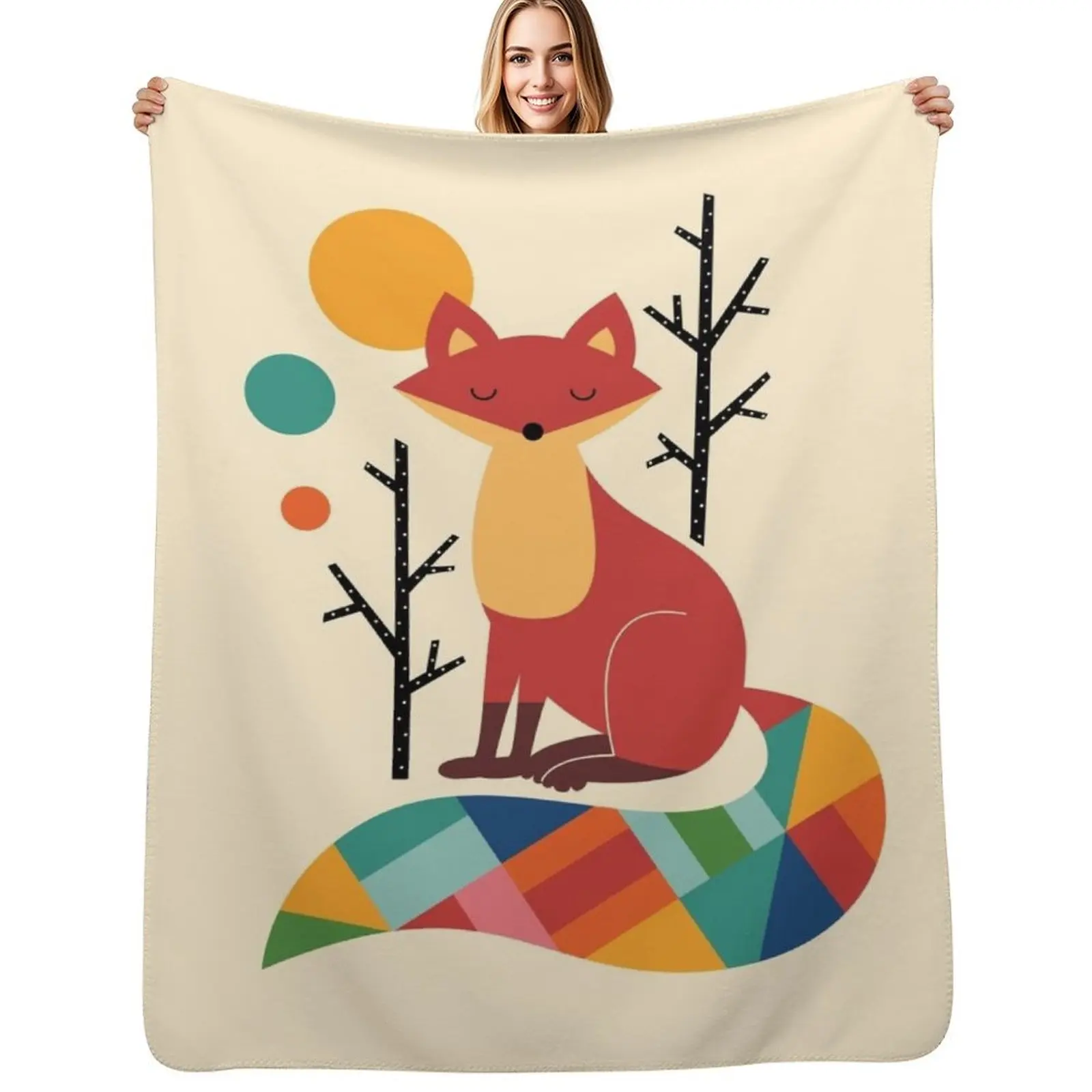 Rainbow Fox Throw Blanket Elegant Warm Throw Blanket for Hotel Home