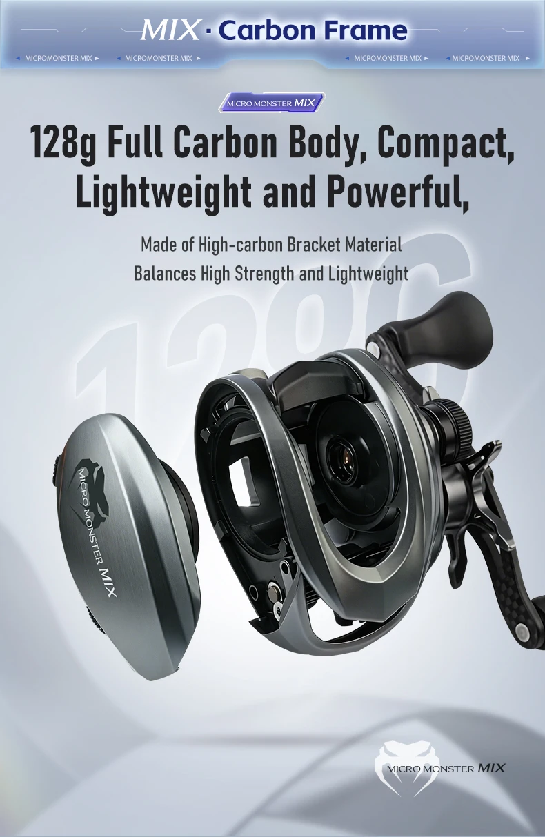 KINGDOM Carbon Micro Monster Mix Baitcasting-Rolle 128g Übersetzungsverhältnis 7.6:1 8.6:1 Casting-Rolle 4KG Max. Bremskraft Angelrolle Angelzubehör – Detail 9