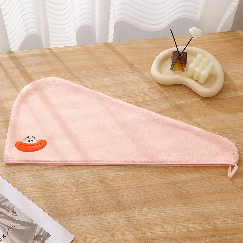 1 Cartoonachtige schattige driehoekige haardroogkap van koraalfleece, verkrijgbaar in vier kleuren (geel, paars, lichtbruin, roze), absorberend en sneldrogend, verdikt, haardrooghanddoek, geschikt