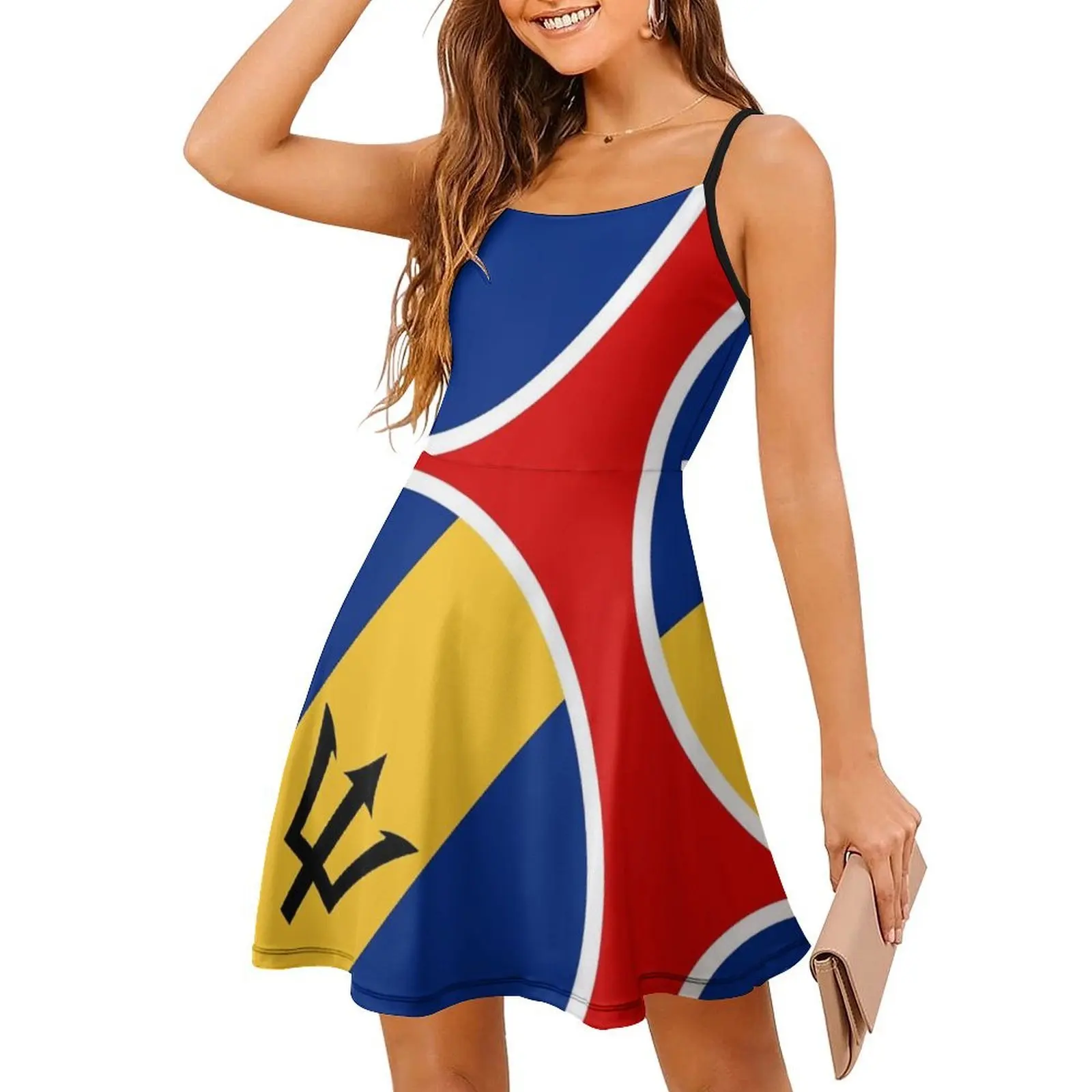 Barbados Flag Gifts Stickers & Products ( N ) Vintage Bohemian Dress Puff Sleeve Or Sleeveless Options For Women Dress Barbados