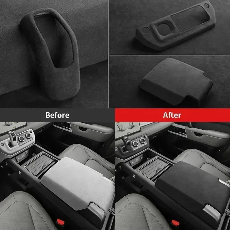 

Alcantara For Land Rover Defender 2020-2024 Car Inierior Central Console Armrest Box Lid Gear Lever Cover Mouldings Acccessories
