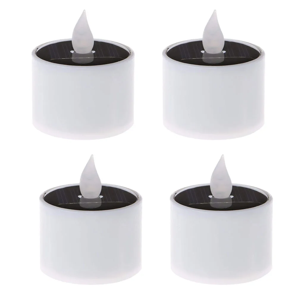 4pcs LED Solar Light Waterproof Yellow Flicker Flameless Solar Energy for Home Yard Decor (White)