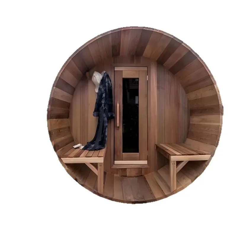 High-end barrel hemlock cedar sauna for 2 people, porch setting steam bath leisure spa sauna room