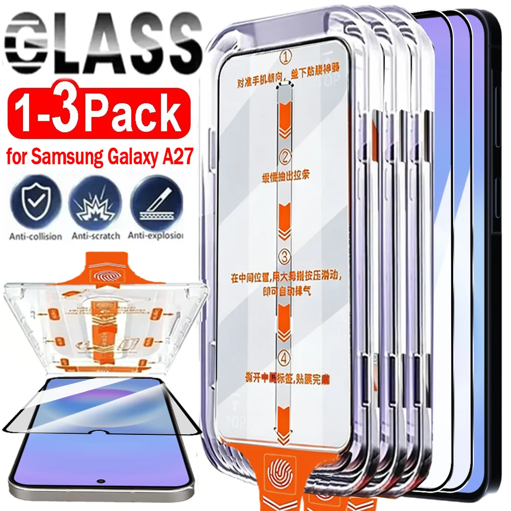1-3Pack Tempered Glass for Samsung Galaxy A27 HD Clear Screen Protector Anti-scratch Film with Easy Installation Dust Free Cover