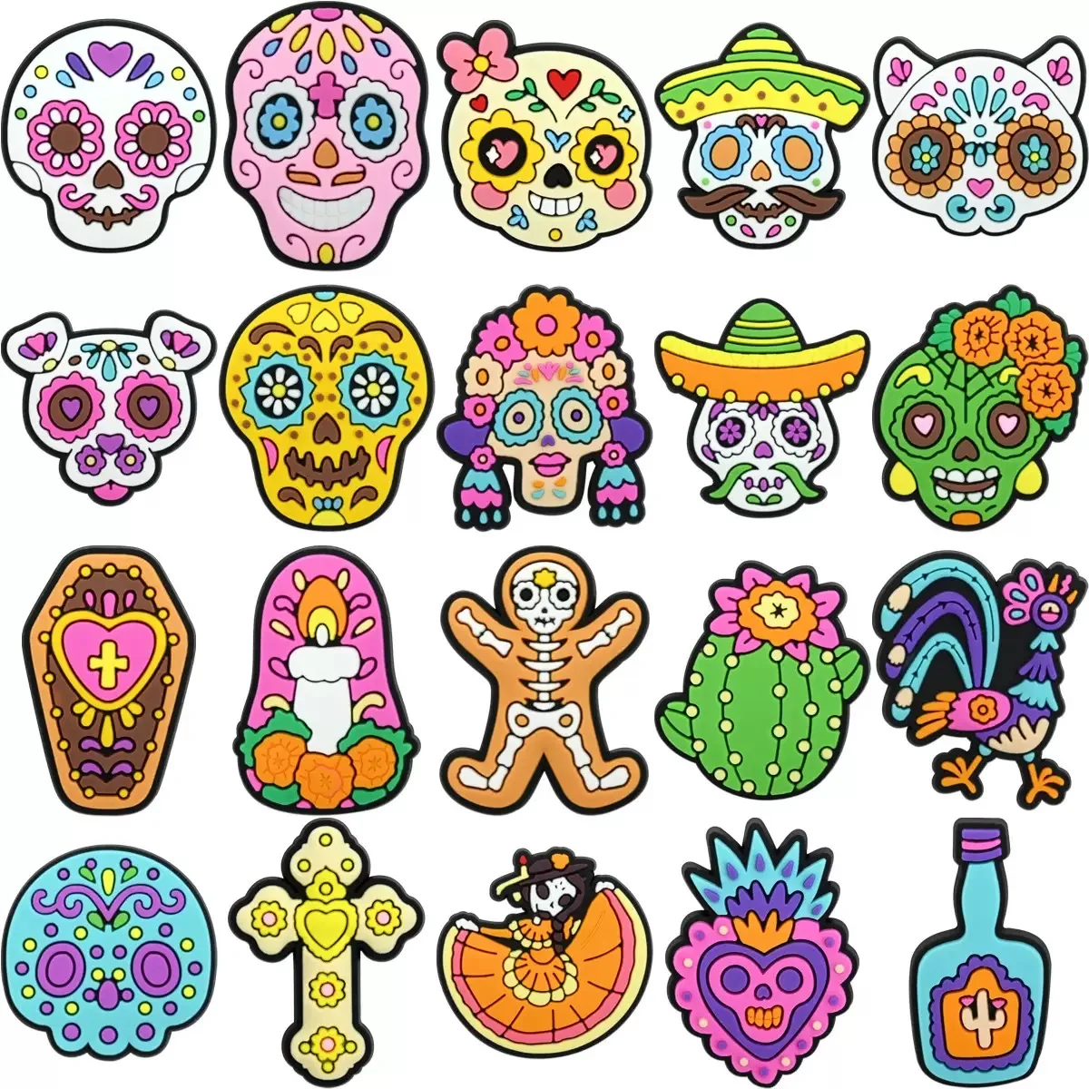 

20-100pcs/set Horror Skull Shoe Buckle Sandals DIY Accessories PVC Shoes Charms Clogs Pins Decor Unisex Kids Woman Party Gift