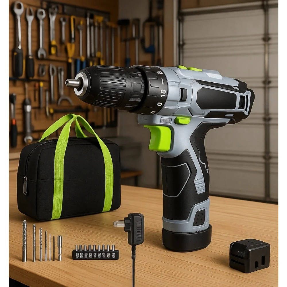 

Cordless Drill Driver Kit 12V Electric Screwdriver Tool with Keyless Chuck Charger Storage Bag Battery Powered