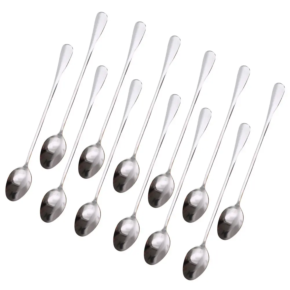 12Pcs Premium Stainless Steel Coffee Spoon Long Handle Kitchen Mixing Spoon for Ice Cream Cocktails Floats Heat