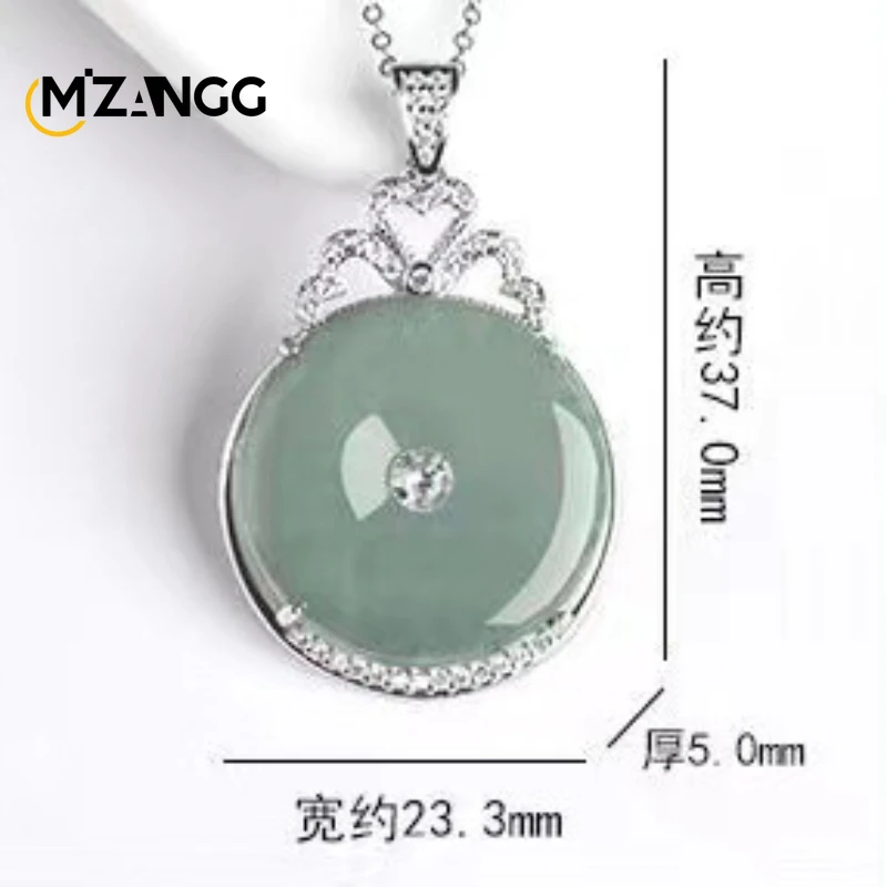 S925 Silver Inlaid Natural A Goods Jade Oil Green Peace Buckle Pendant Ice Kind Women's Jade Necklace Fashion Luxury Jewelry