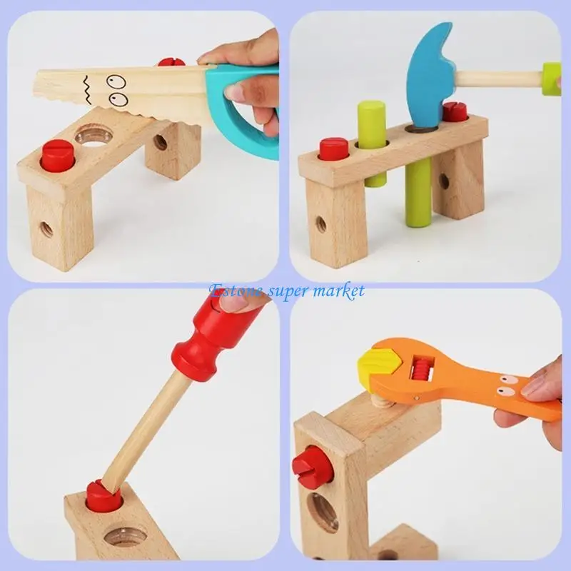 090B Brinquedo infantil simulação caixa ferramentas, quebra-cabeça educacional, brinquedo carpinteiro para 3+