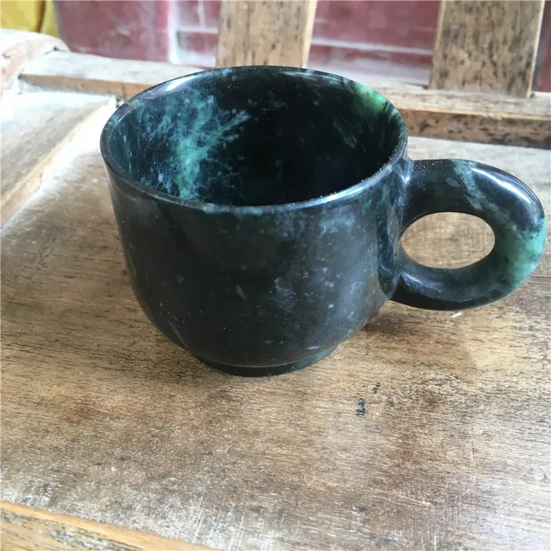 Natural Green Jade Teacup Mug Tibetan Medicine King Stone Magnet Health Gongfu Teaware Jades Milk Coffee Mugs Cup With Handle