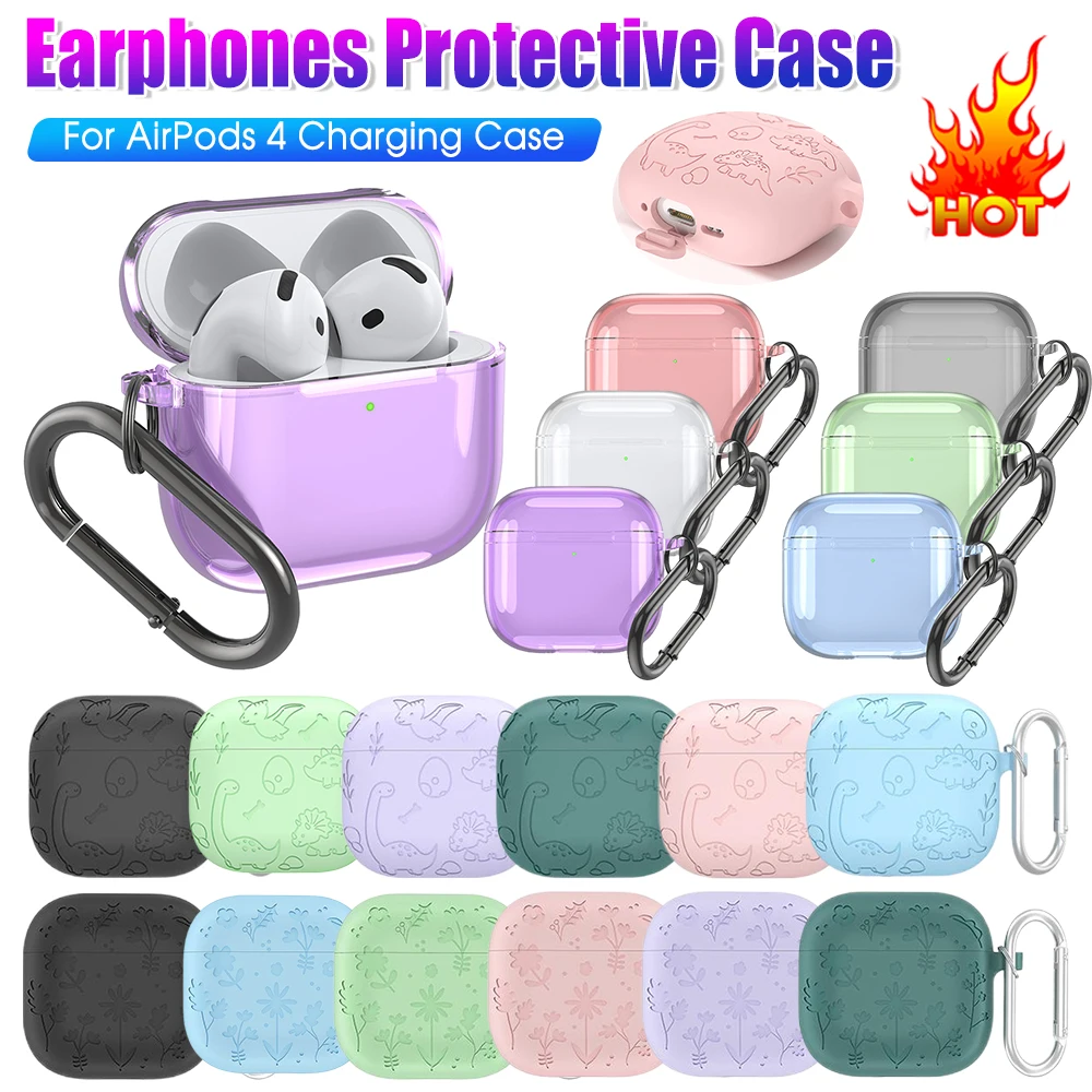 실리콘 소프트 이어폰 케이스 보호 커버 카라비너 포함 보호 케이스 에어팟 4세대용 풀 보호 실리콘 커버
