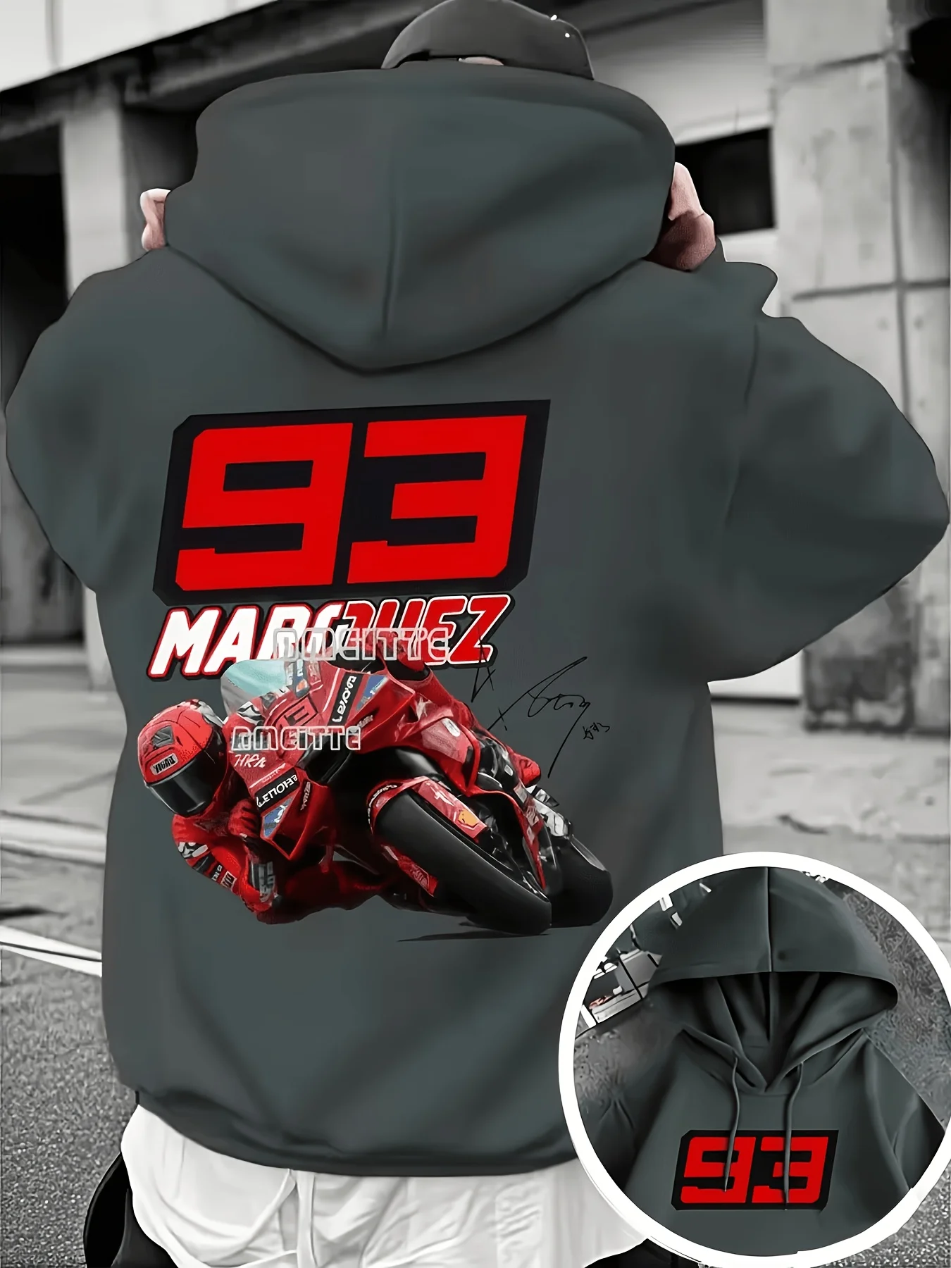 Neues Herbst/Winter Herren Casual Stylisches Vielseitiges Fleece-Kapuzenpullover mit Coolem Rotem Motorrad-Print, High-Street-Mode-Statement – Detail 6