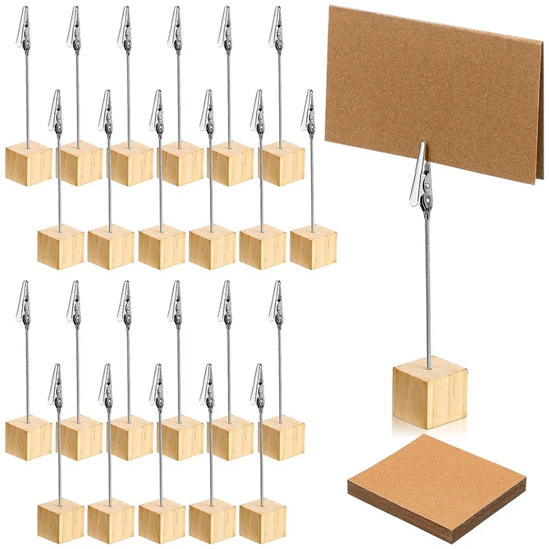 24 Pcs Rustic Wooden Table Number Holders With Memo Clips And Kraft Cards Wood Picture Stands