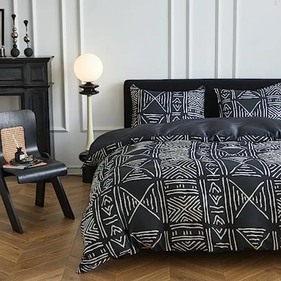 

Boho Cooling Duvet Cover Set Size 3Pcs 100% Viscose from Bamboo Aztec Luxury Retro Geometric Pattern Comforter Cover Set Soft B