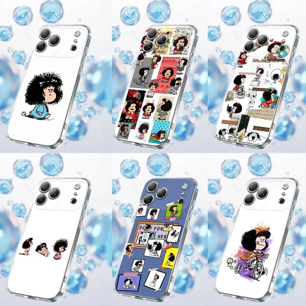 

Cartoon M-Mafalda Girl Cute Phone Case For iPhone 17,16,15,14,13,12,11 Plus,Pro,Max,Plus,E,SE4,Air,Mini Transparent