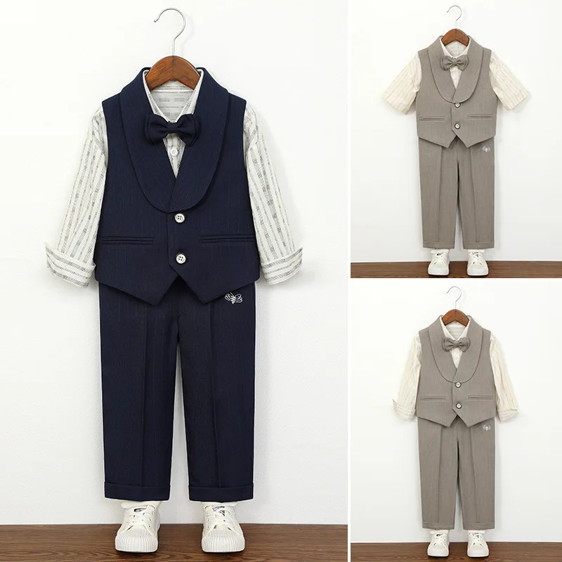 Elegant Boys Formal Vest Suit Set, School Kids Waistcoat Pants Bow Tie Outfit, Children Gentleman Wear for Wedding/Party 3-10Y