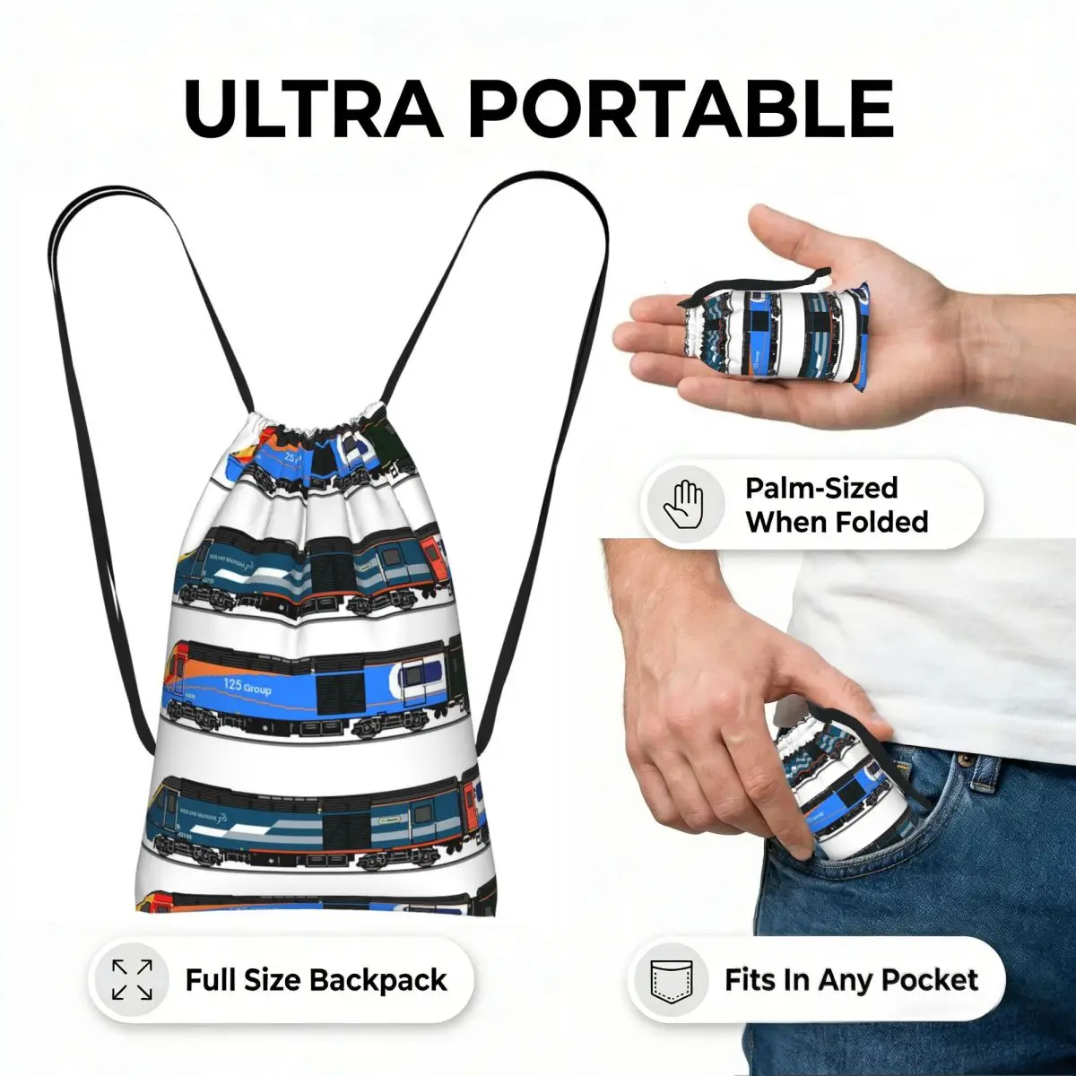 Class 43 HST (Intercity 125) Trains Drawstring Backpack Sports Gym Bag Lightweight Foldable Storage Drawstring Bag for Men Women