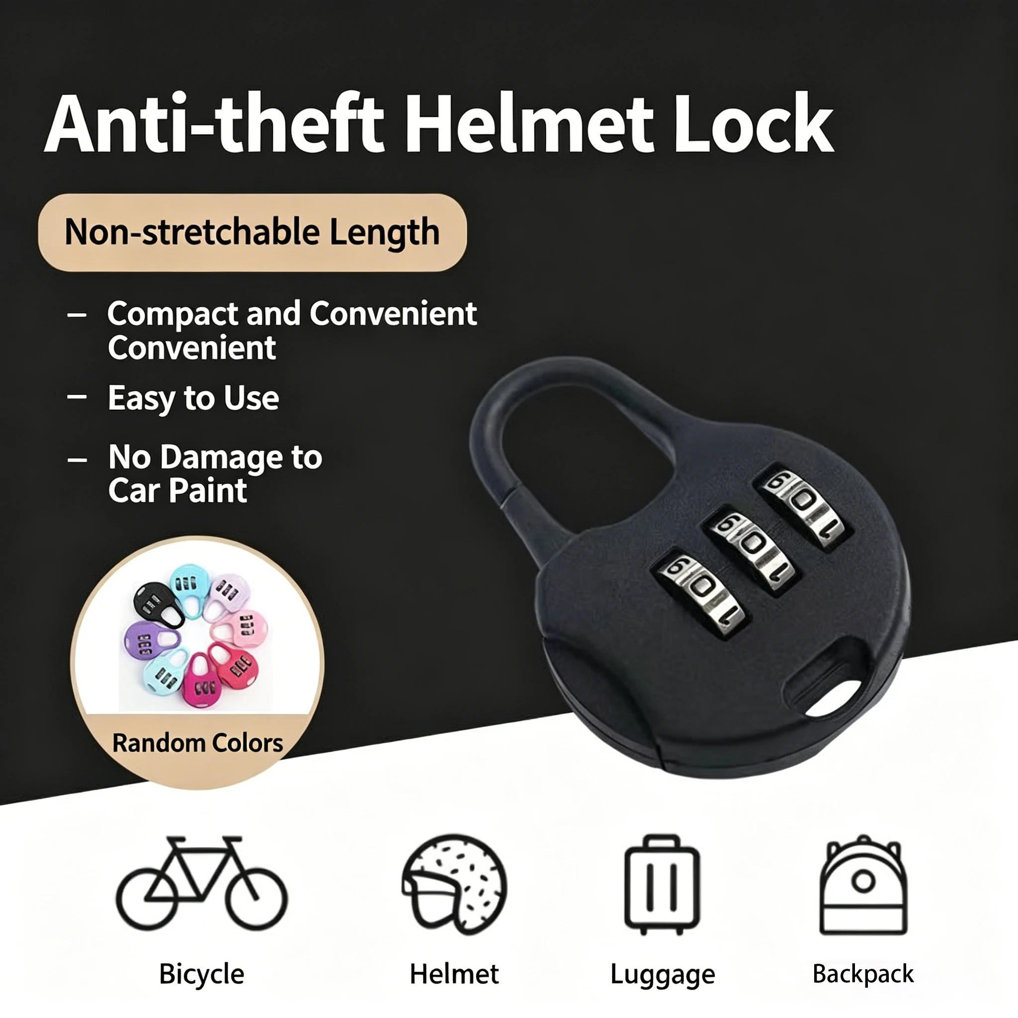 Resettable 3-Digit Combination Lock Compact Keyless Padlock with Cute Shape Travel Luggage Backpacks Bike Helmets School Lockers