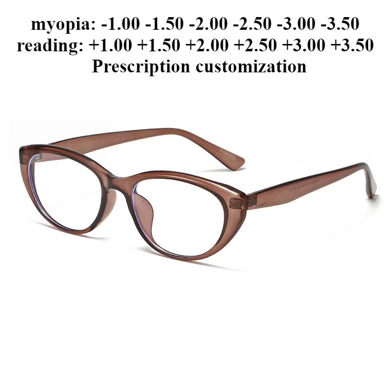 

53mm New Ultra-light Women Cat Eye Myopia Glasses Custom Anti-blue Light Reading Eyeglasses +1.00