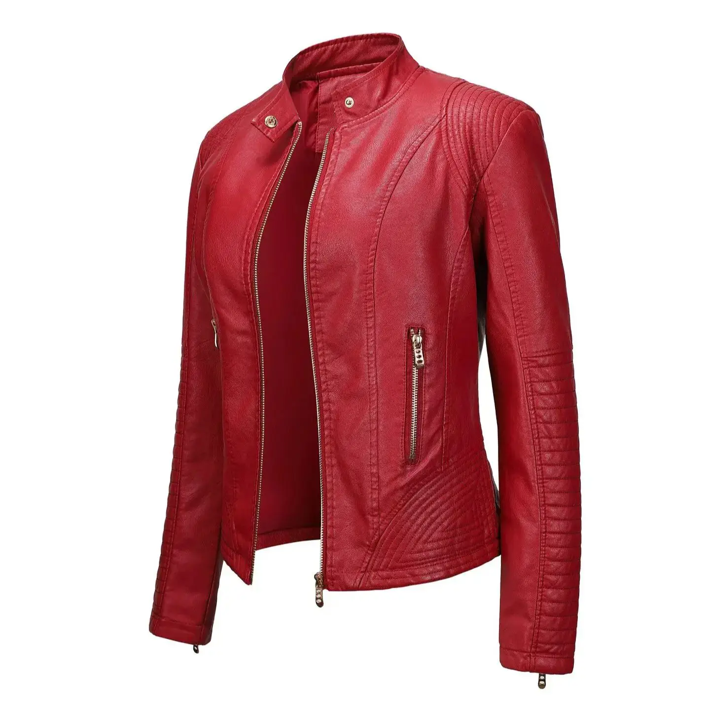 

Ladies' PU Motorcycle Leather Jacket Slim Fit Solid Outwear Autumn Winter Classic Style Standing Collar Long Sleeved Zipper Top