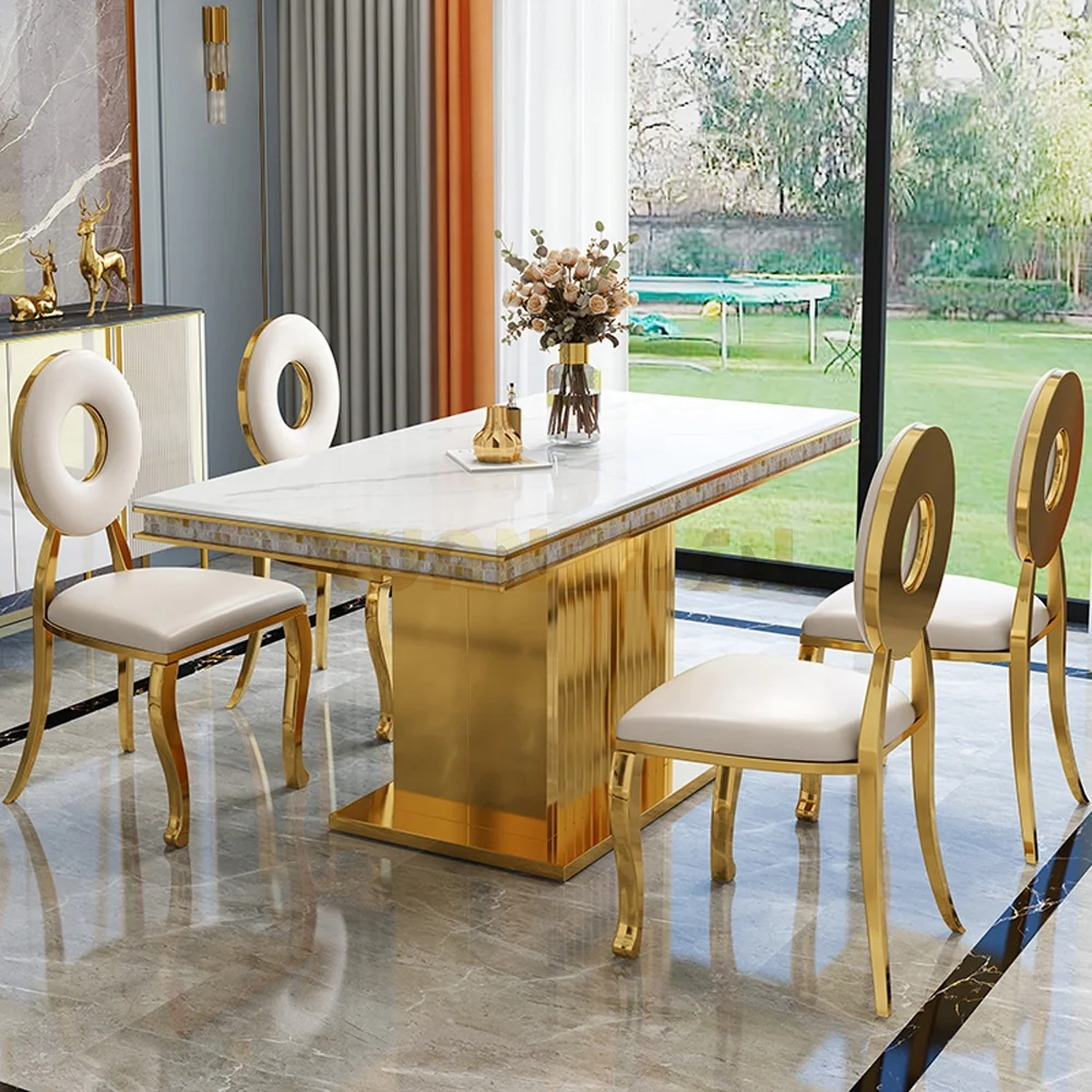 

Dining Room Furniture Living RoomTable 6 Seats Stone Stainless Steel Event Luxury Marble Dining Table Set Dining Table