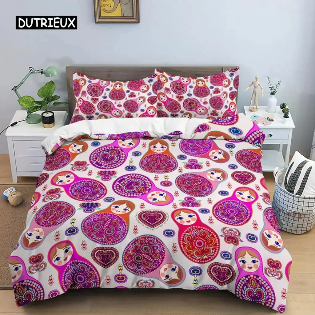 

Russian Dolls Duvet Cover Set Microfiber Cute Pattern Comforter Cover Russian Exotic Style for Kids Teen Double Queen King Size