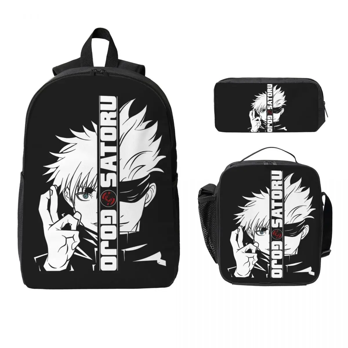 JJK Anime Gojo Satoru Jujutsu Kaisen Backpack BookBag School Bag Computer Shoulder Bags 3ps Insulated Lunch Bag Pencil Case