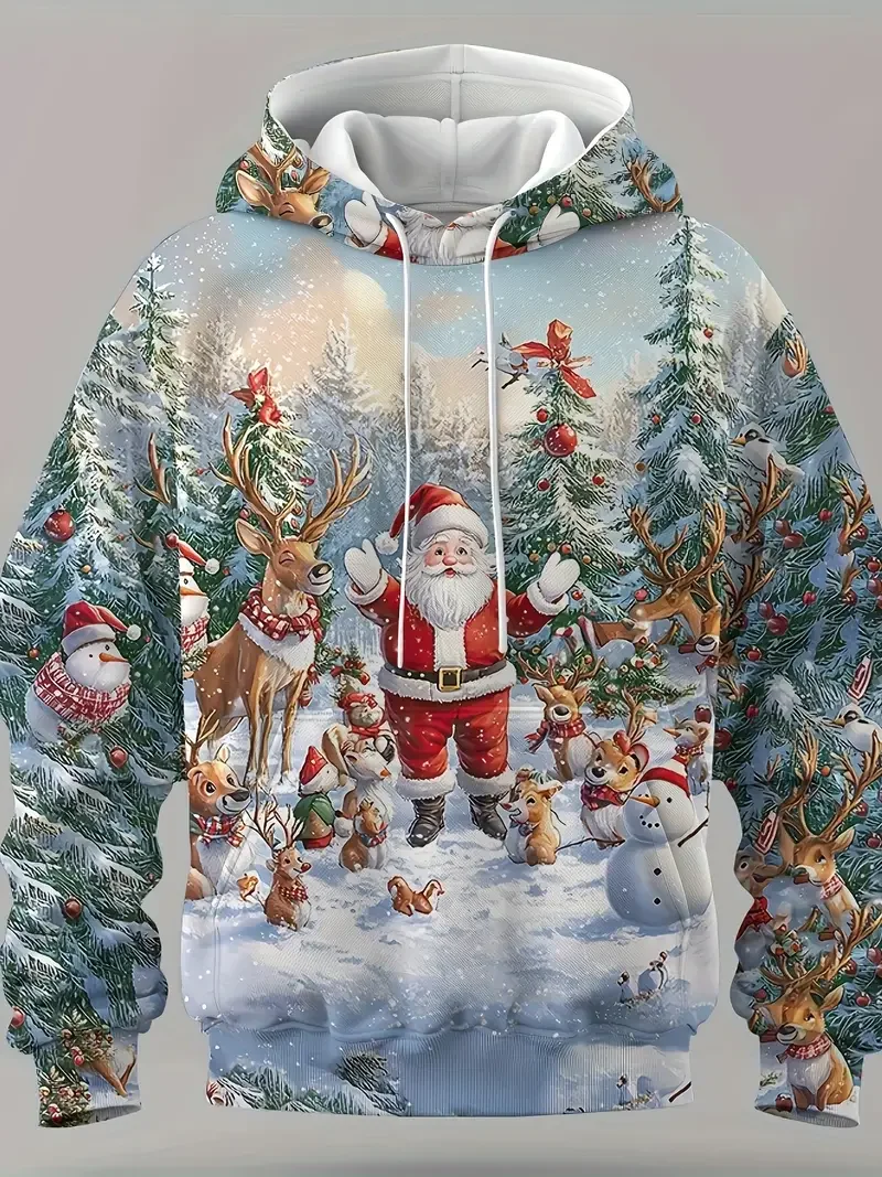 Fashion Christmas Men's Hooded Hoodies 3D Prints Santa Claus Sweatshirt Tops Drawstring Sportwear Kid Tops Casual Men Clothing